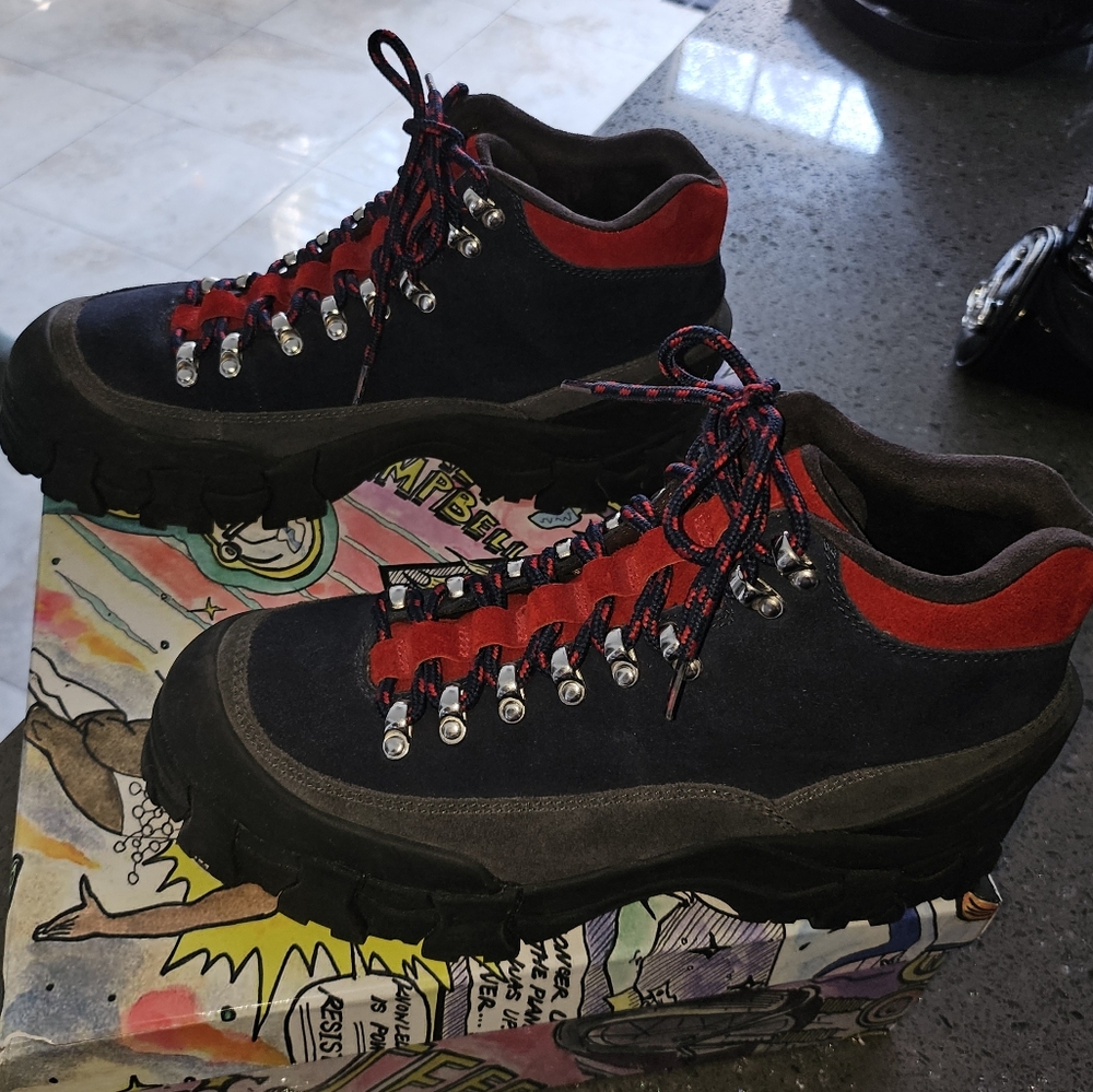 Jeffrey Campbell Black, Navy Blue and Red Suede Boots